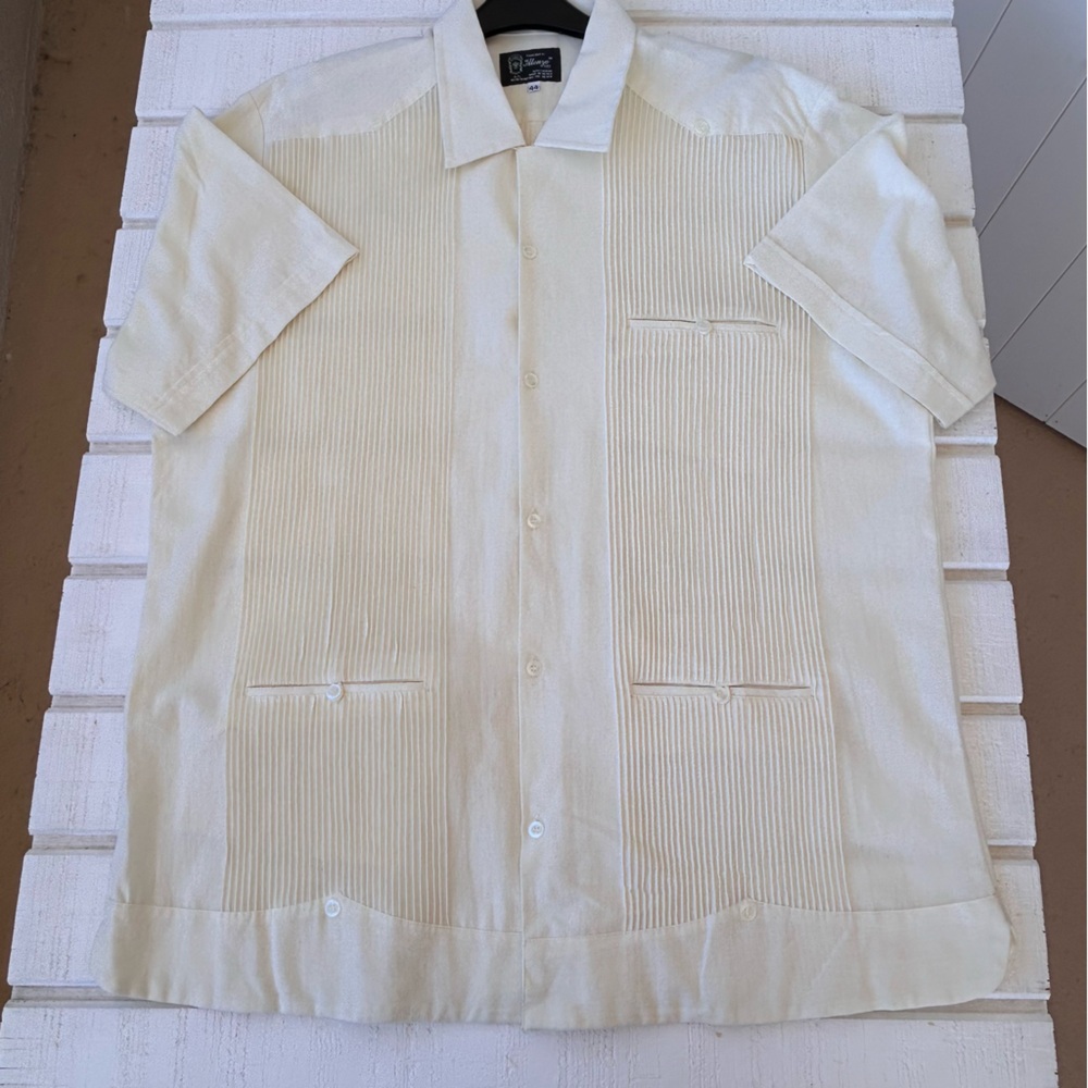Alonzo Men’s Guayaberas Shirt Pleated Front Full Button Short Sleeve Size 44-XL‎
